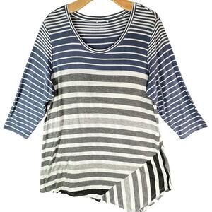 Dressbarn DB Sunday Tunic Top Womens XL Blue Gray Stripe Asymmetric Stretch